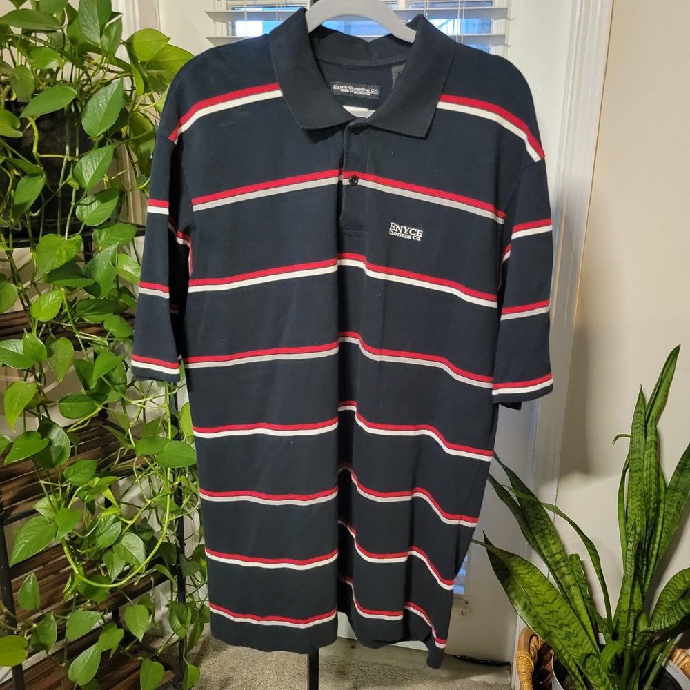 Enyce Clothing Co Mens XXL Polo Shirt Black Red White Striped Cotton Pique